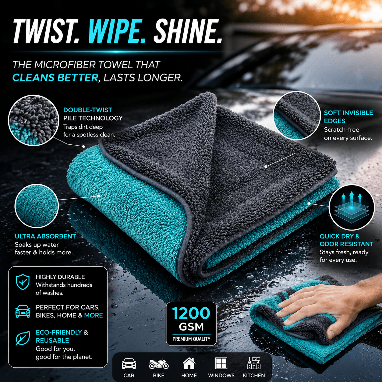 Neobics ProDry 1200 GSM Microfiber Cloth